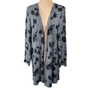 I.N. Studio Cardigan Sweater Open Front Floral Grey Size 1X Ribbed Longline